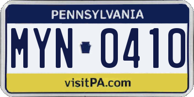 PA license plate MYN0410