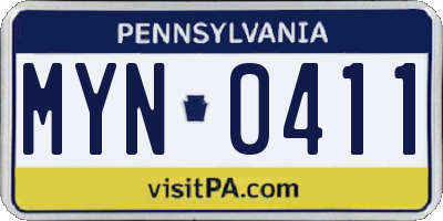 PA license plate MYN0411