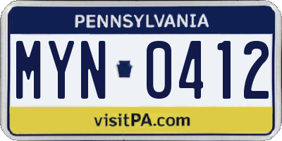 PA license plate MYN0412