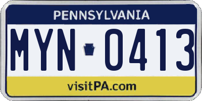 PA license plate MYN0413