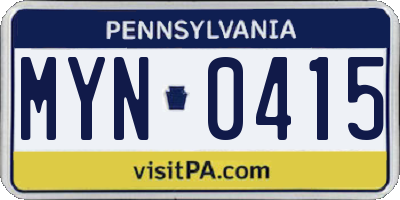PA license plate MYN0415