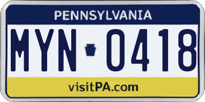 PA license plate MYN0418