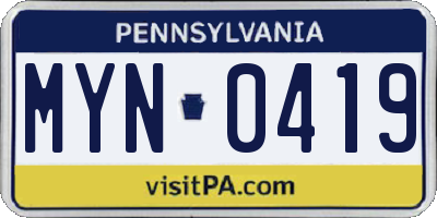 PA license plate MYN0419