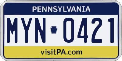 PA license plate MYN0421