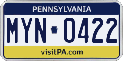 PA license plate MYN0422