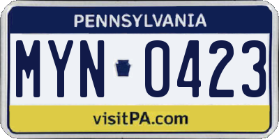 PA license plate MYN0423