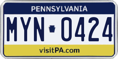 PA license plate MYN0424