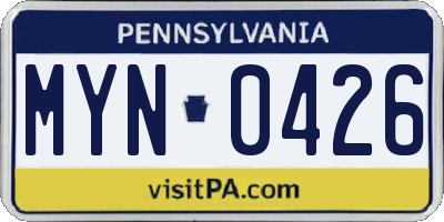 PA license plate MYN0426