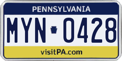 PA license plate MYN0428