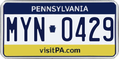 PA license plate MYN0429