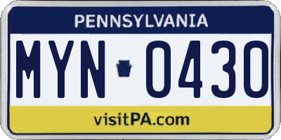 PA license plate MYN0430