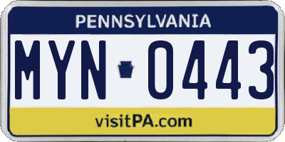 PA license plate MYN0443