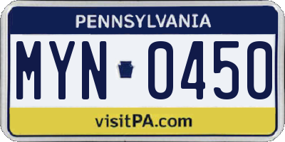 PA license plate MYN0450