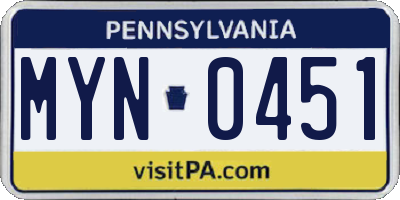 PA license plate MYN0451