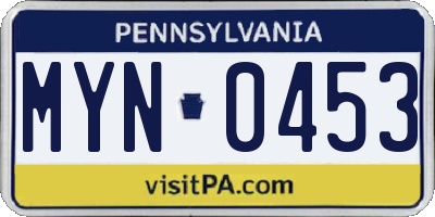 PA license plate MYN0453