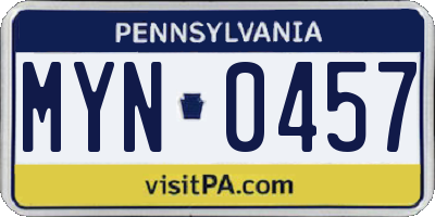 PA license plate MYN0457