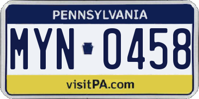PA license plate MYN0458