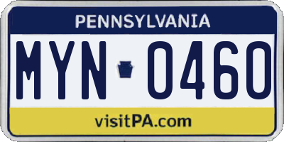 PA license plate MYN0460