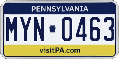 PA license plate MYN0463