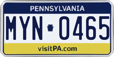 PA license plate MYN0465