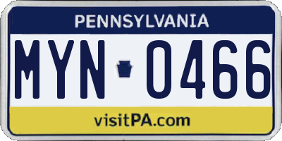 PA license plate MYN0466