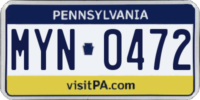 PA license plate MYN0472