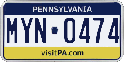 PA license plate MYN0474