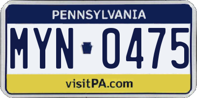 PA license plate MYN0475
