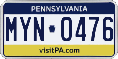 PA license plate MYN0476