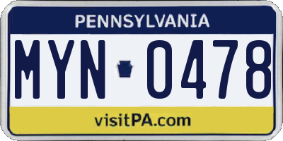 PA license plate MYN0478