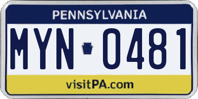 PA license plate MYN0481