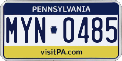 PA license plate MYN0485