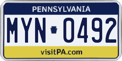 PA license plate MYN0492