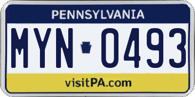 PA license plate MYN0493