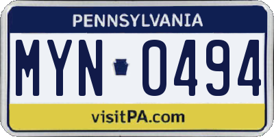 PA license plate MYN0494