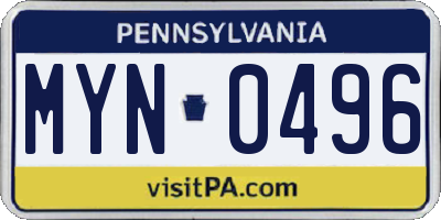 PA license plate MYN0496