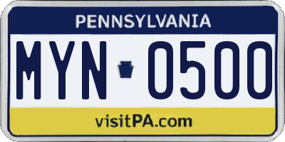 PA license plate MYN0500