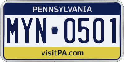 PA license plate MYN0501