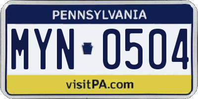 PA license plate MYN0504