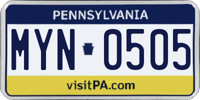 PA license plate MYN0505