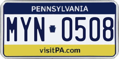 PA license plate MYN0508
