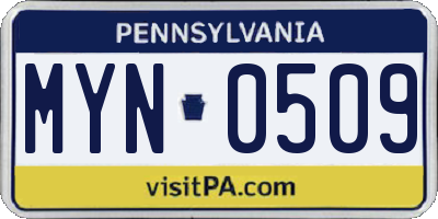 PA license plate MYN0509