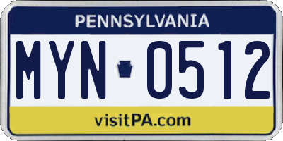 PA license plate MYN0512