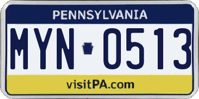 PA license plate MYN0513