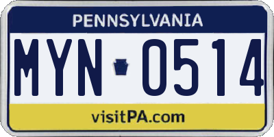 PA license plate MYN0514