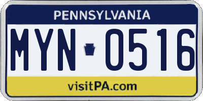 PA license plate MYN0516