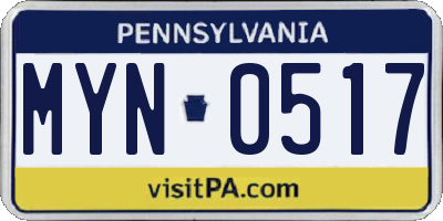 PA license plate MYN0517
