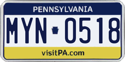 PA license plate MYN0518