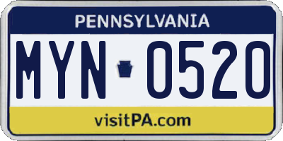 PA license plate MYN0520