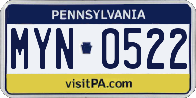 PA license plate MYN0522